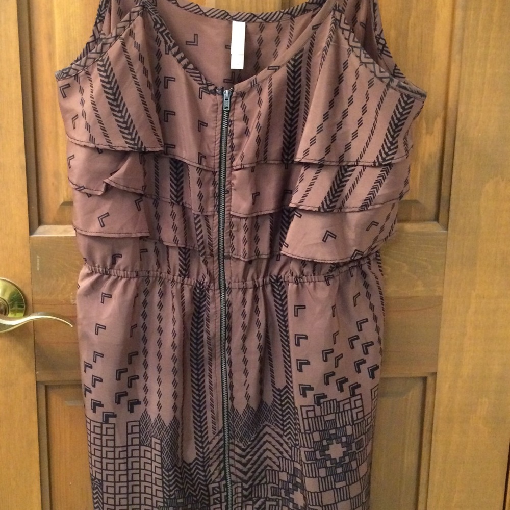 Brown silky printed beach dress